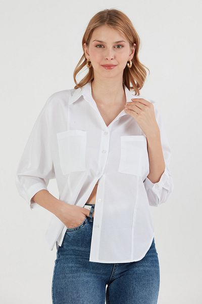 Fulla Moda Cămașă din tricou cu mânecă liliac cu buzunar dublu