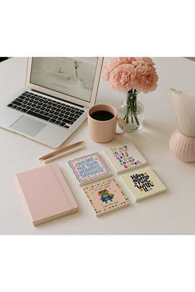 Genel Markalar Motivasyon Desenli Taş Bardak Altlığı Seti, 4’lü, Doğal Traver...