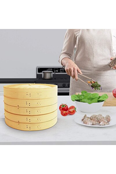 Bien Servi 2-Layers High Quality Bamboo Steamer with Lid Beige