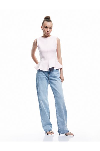Koton New Season Cotton Slim Fit Crew Neck Flounced Sleeveless Blouse