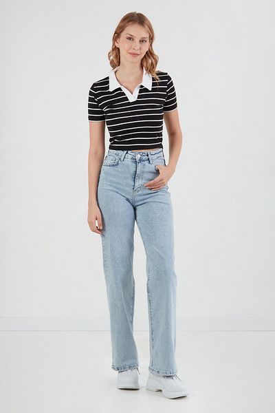 Fulla Moda Striped Polo Neck T-Shirt