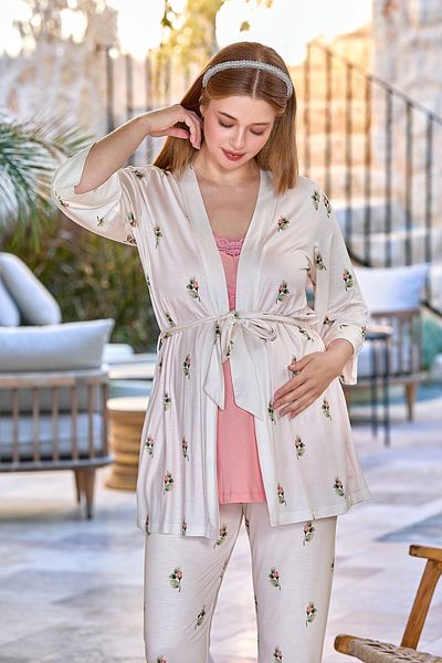 Aqua 3-Piece Maternity Pajama Set with Morning Dress Cossybyaqua 25627