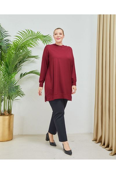 ALMİNA Battal Size Cotton Viscos Tunic with Slit Detail