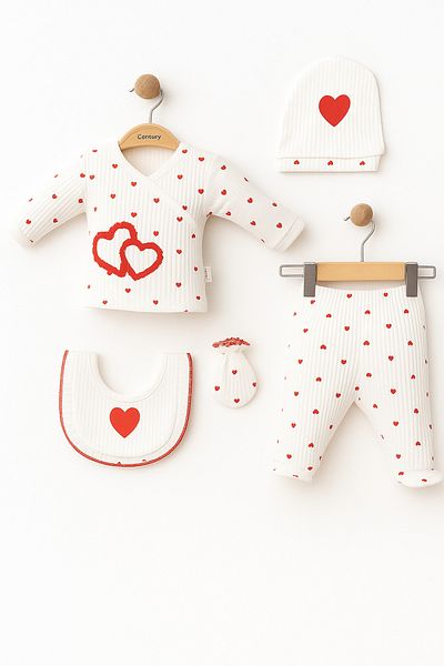 mia mia 5 Piece Heart Newborn Set – 100% Cotton, Baby Girl