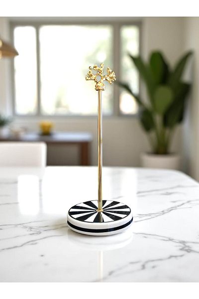 ferayhome Paper Towel Holder Roll Napkin Holder Kitchen Accessory Ceramic Black Vertical Line Gold - Feray Home