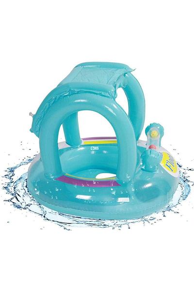 SIKS Inflatable Baby Pool With Canopy, Anti-rollover Function, 62 Cm Diameter X 66 Cm Height, Blue