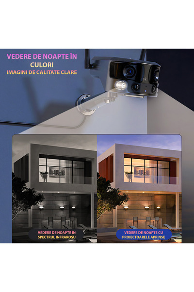 Spionescu Cameră de supraveghere cu energie solară, 4G, 4K, 8MP, detectare umană prin inteligență artificială, vedere panoramică la 180°
