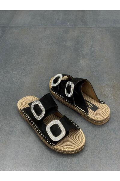 DİVA Μαύρο Σουέτ Πέτρες Γυναικείο Casual Παντόφλες