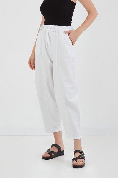 Fulla Moda Ψηλόμεσο λινό φαρδύ παντελόνι με ελαστική μέση