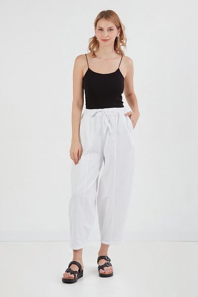 Fulla Moda Ψηλόμεσο λινό φαρδύ παντελόνι με ελαστική μέση