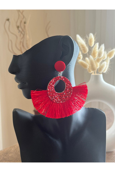 Büyük Hanım Large Tassel Colorful Beaded Style Women's Earrings