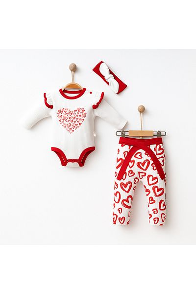 mia mia 3-Piece Heart Baby Girl Set White-Red