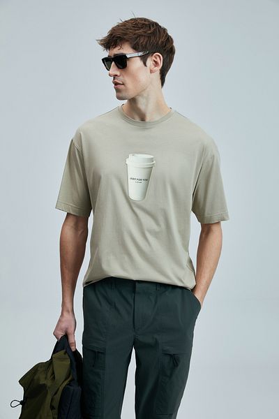 Lufian Lufi̇an Omen Modern Graphic T-Shirt Beige