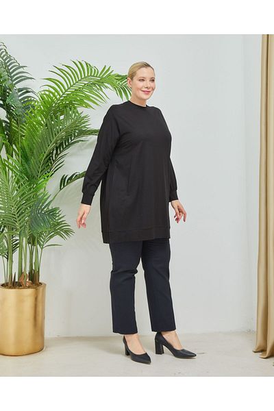 ALMİNA Battal Size Cotton Viscos Tunic with Slit Detail