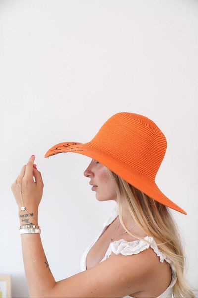Niloshka Volt Women's Straw Hat with Orange Text Detail