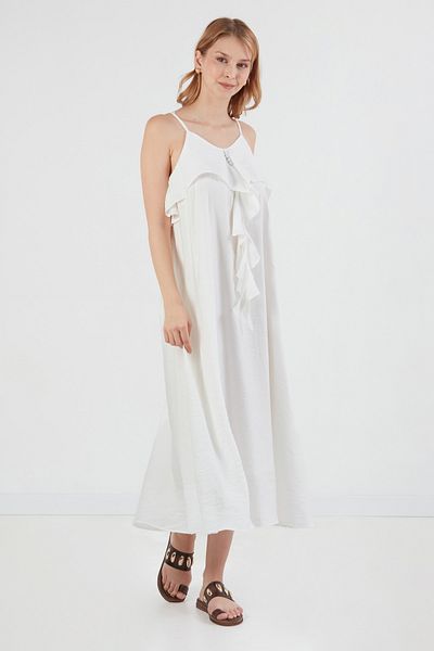 Fulla Moda Φαρδύ φόρεμα με λουράκι μπροστά με βολάν