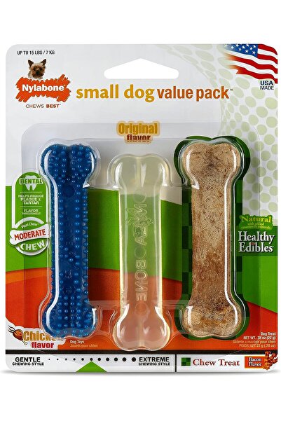 Nylabone عبوة قيمة من فليكسي تشيو للكلاب الصغيرة، قطع مضغ صغيرة من النايلون