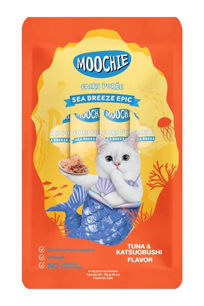 MOOCHIE موتشي سي بريز إيبك تونة وكاتسوبوشي بنكهة 5 × 15 جم - عبوة من 12 كيسًا