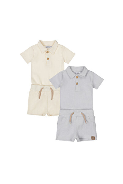 Dirkje حزمتين طقم ولادي قطني من رومبر وشورت - أزرق فاتح وكريمي