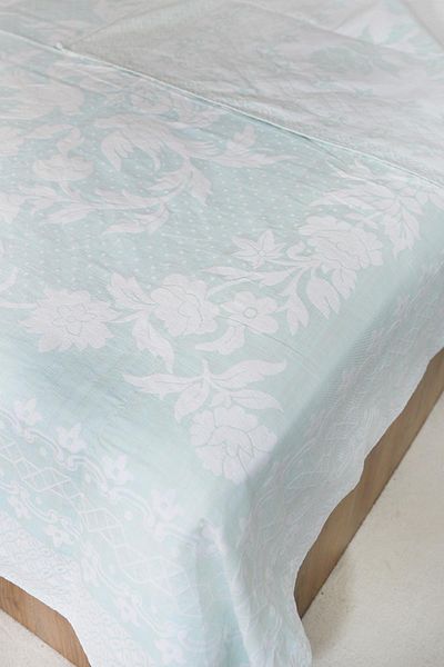 Defne&Apollon İpekçilik 100% Cotton Hand-Woven Bird Patterned Pique 190 X 225 cm - Water Green