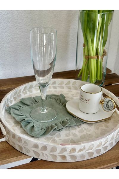 Decamor home Pachet de 6 șervețele de prezentare pentru cocktail cu volane verzi