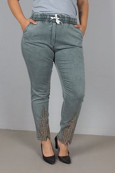Truva XXL High Waist Denim Pants with Washed Stone Detail – Elegance and Comfort in One!