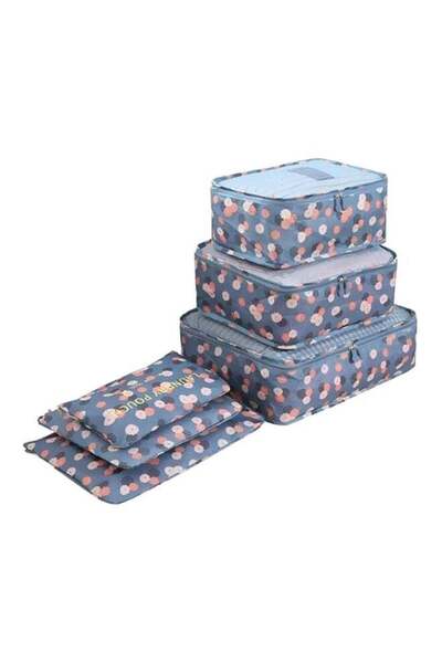 Primo Plus 6-Piece Travel Packing Pouch Set Blue/Pink/Beige