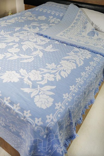 Defne&Apollon İpekçilik 100% Cotton Hand-Woven Bird Patterned Tasseled Pique 190 X 225 cm - Blue