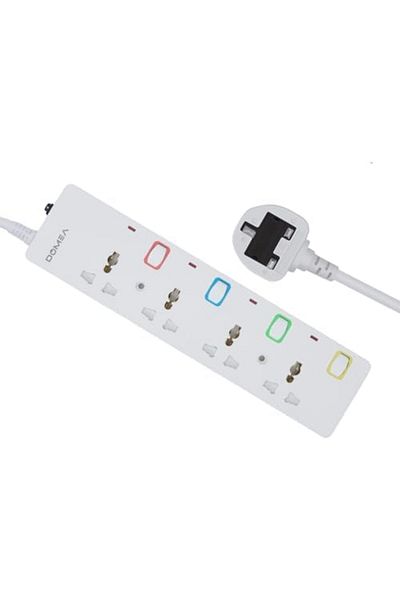 DOMEA 4-Way Power Extension Strip With Individual Switches, Universal Socket Design, 3-Meter Cable -