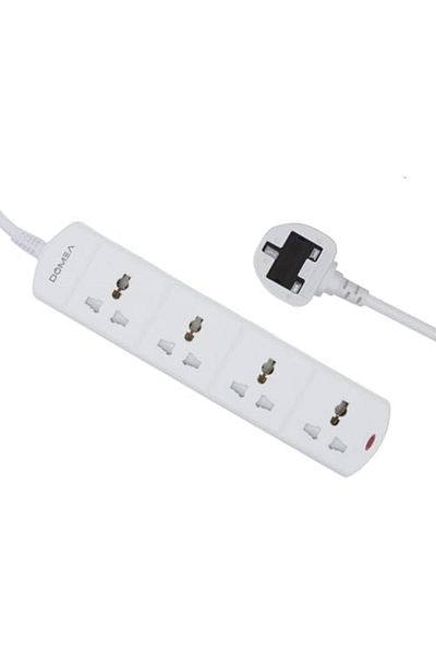 DOMEA 4-Way Power Extension Strip, Universal Socket Design, 3-Meter Cable - Surge Protected, Chargin
