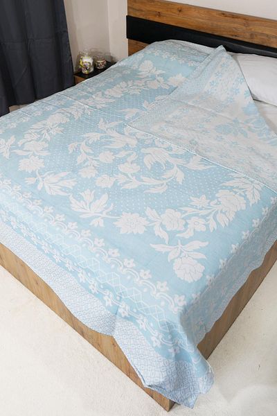 Defne&Apollon İpekçilik 100% Cotton Hand-Woven Bird Patterned Pique 190 X 225 cm - Turquoise