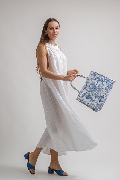 Vals KETEN ARKASI DÜĞMELİ SIFIR KOLLU ELBİSE