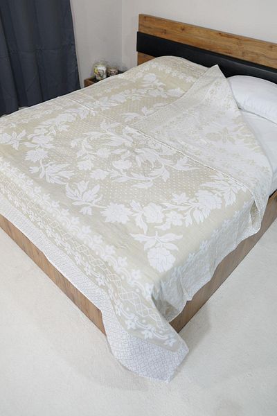 Defne&Apollon İpekçilik 100% Cotton Hand-Woven Bird Patterned Pique 190 X 225 cm - Beige
