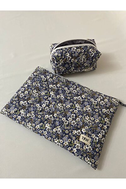 TALL WAY Σετ θήκης φορητού υπολογιστή με λουλούδια σε μπλε ναυτικό χρώμα (10-11-12 ίντσες)