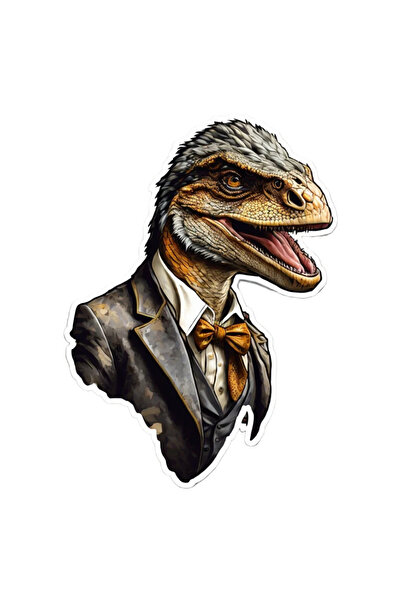 INOVATIX Set de 8 piese, autocolant Velociraptor cu papion, INOVATIX®. 6 cm