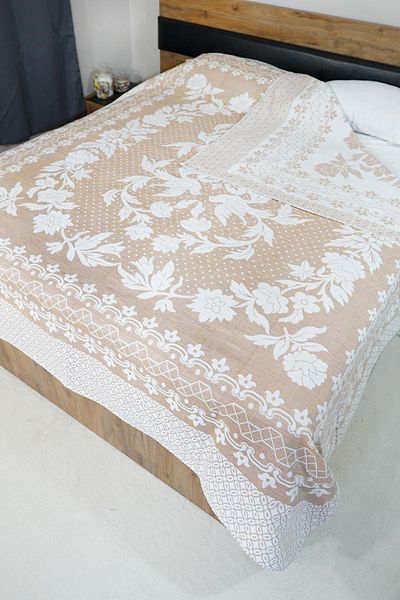 Defne&Apollon İpekçilik 100% Cotton Hand-Woven Bird Patterned Pique 190 X 225 cm - Salmon