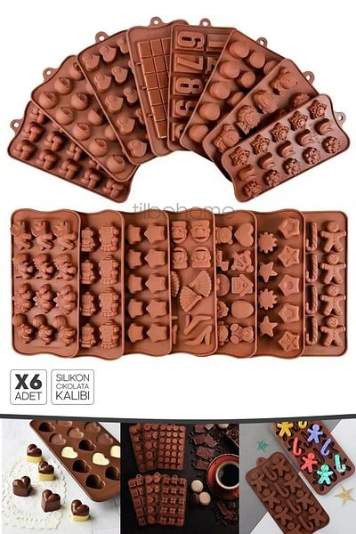 Tilbe Home 6-Piece Silicone Dubai Chocolate Mold Multi-Shape Mini Jelly Bean Shaped Ice Box Ice Cream Molds