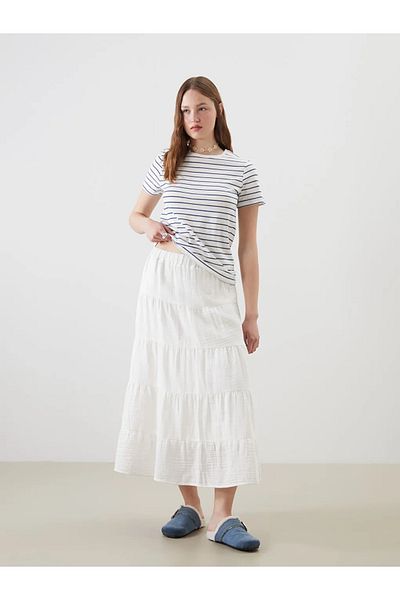 LC Waikiki Xside White Elastic Waist Katkat Skirt