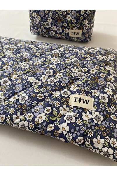 TALL WAY Σετ θήκης για φορητό υπολογιστή με λουλούδια σε μπλε ναυτικό χρώμα (15-16 ίντσες)