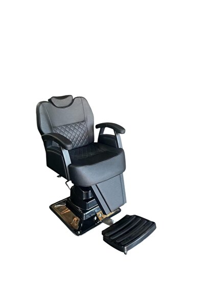 Hayal Deluxe Erkek Berber Koltuğu Siyah Statik Fırın Boya Kollar Kapitone Desen