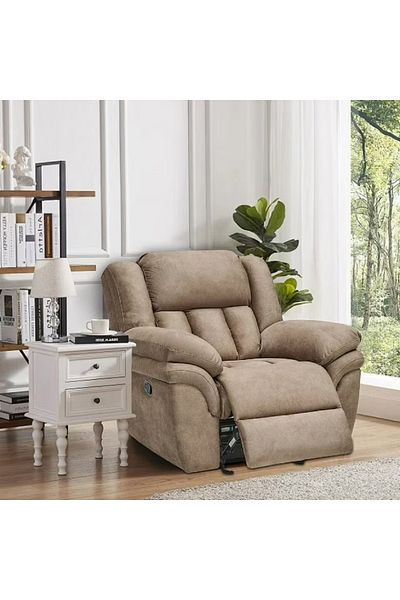 rexa Kingway Velvet Manual Recliner Chair Plush Single-Seater Lounge Chair - 96 x 112 x 100 cm