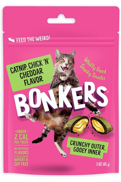 Bonkers Catnip Chicken and Cheddar Flavour Cat Treats 85g - 3 oz.