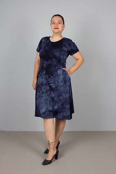 Truva XXL Washable Navy Blue Plus Size Dress with Pockets – Natural and Comfortable Chic!