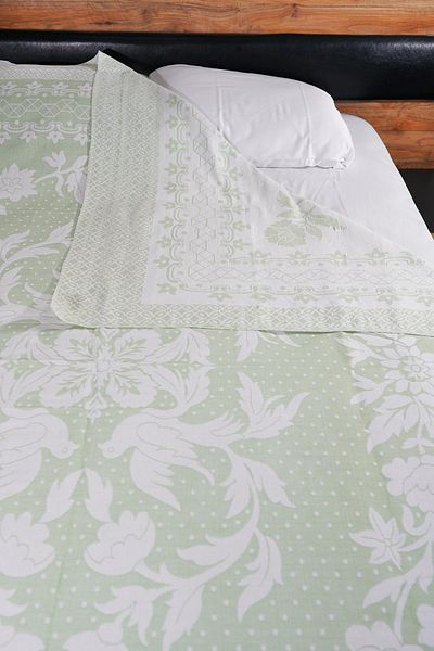 Defne&Apollon İpekçilik 100% Cotton Hand-Woven Bird Patterned Pique 190 X 225 cm - Pistachio Green