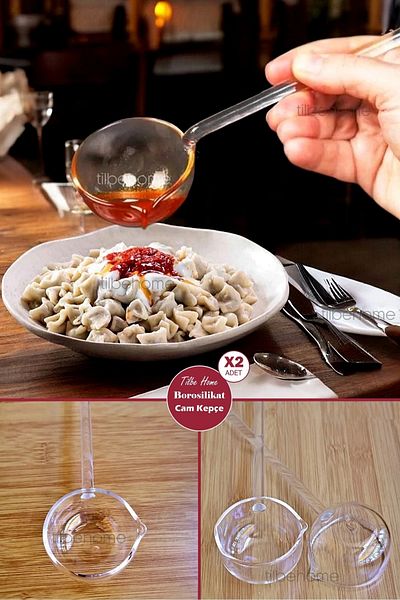 Tilbe Home Set of 2 Borosilicate Glass Ladle 25 cm Luxury Heat Resistant Serving Presentation Spoon Glass Sauce and Soup Ladle