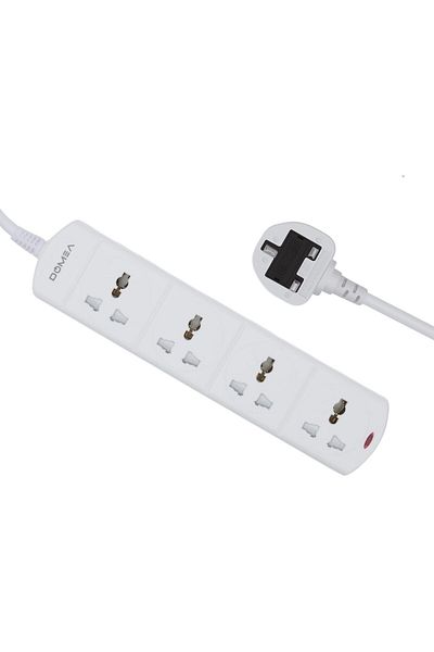 DOMEA 4-Way Power Extension Strip, Universal Socket Design, 3-Meter Cable - Surge Protected, Chargin