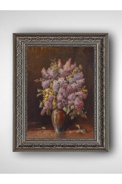 WoodyArts Flori de mimosa mov în oală - cadru vintage gri