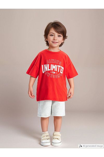 LC Waikiki Crew Neck Printed Baby Boy T-Shirt and Shorts Set of 2
