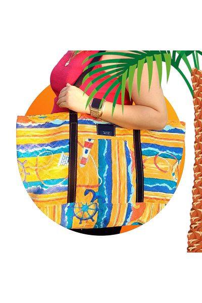 Mio Vero X-Large Totebag Women's Shoulder Bag – Large Pocket, 3 Interior Compartments, Colorful Beach Pattern