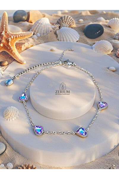 ZERİUM Aşkın Mavi Adımları Taşlı Zarif Şık Kadın Çelik Halhal 316L Kararma Ya...